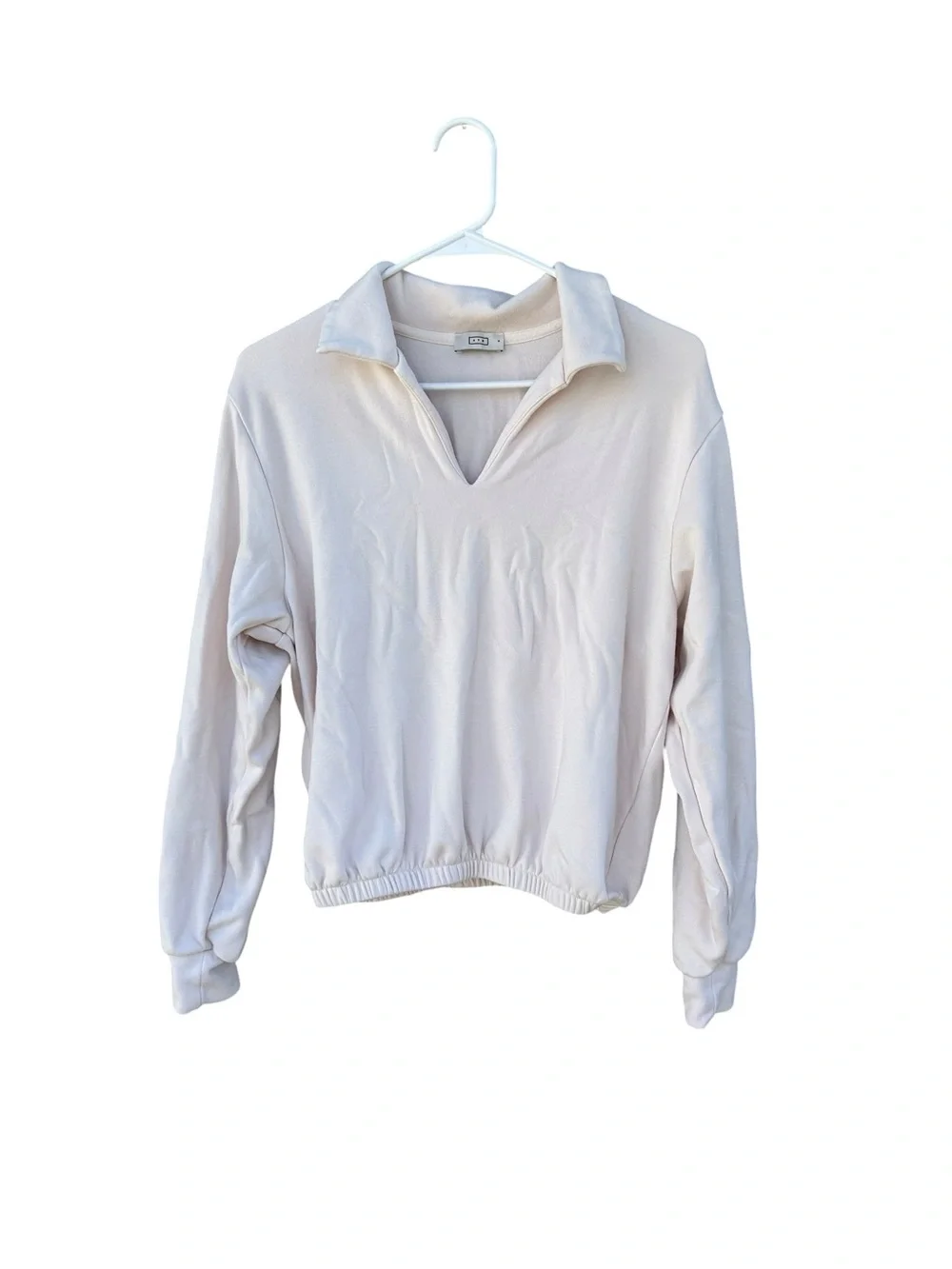 AYR Soft Cream Polo-Style V-Neck Sweatshirt - Size Small - Pima Cotton - Picture 2 of 11